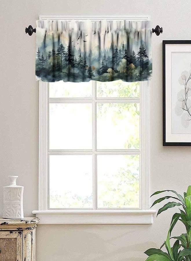LOMADIA Forest Kitchen Valance Curtain, Watercolor Style Nature Mountain Woodland Green Forest Flying Birds Pattern Window Treatment Rod Pocket Drapes for Living Room Bedroom Cafe Decor 54x18inch - Image 4